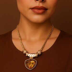 7 Charming Sisters NWT "Cuddle Up" Antique Swarovski Crystal Gold Chain Necklace